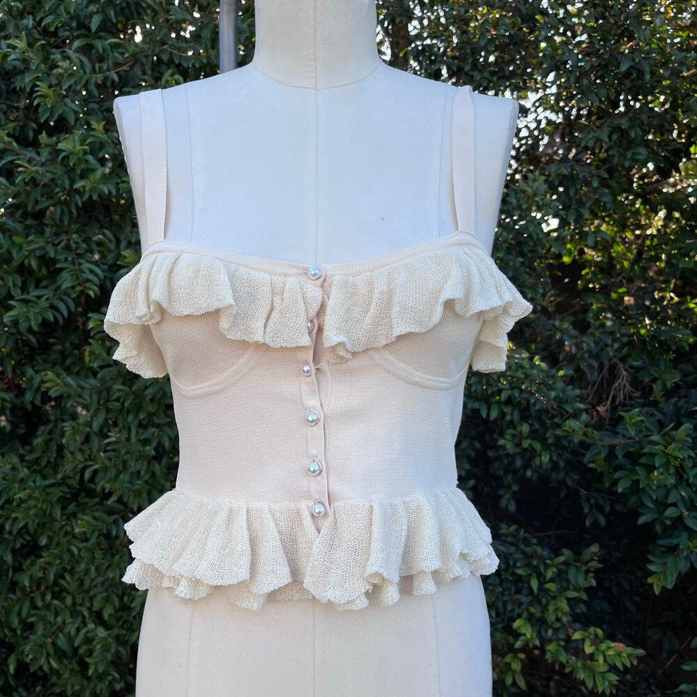 ASTR The Label Ruffle Knit Crop Top Cream Sleeveless Size Medium Cottage Soft